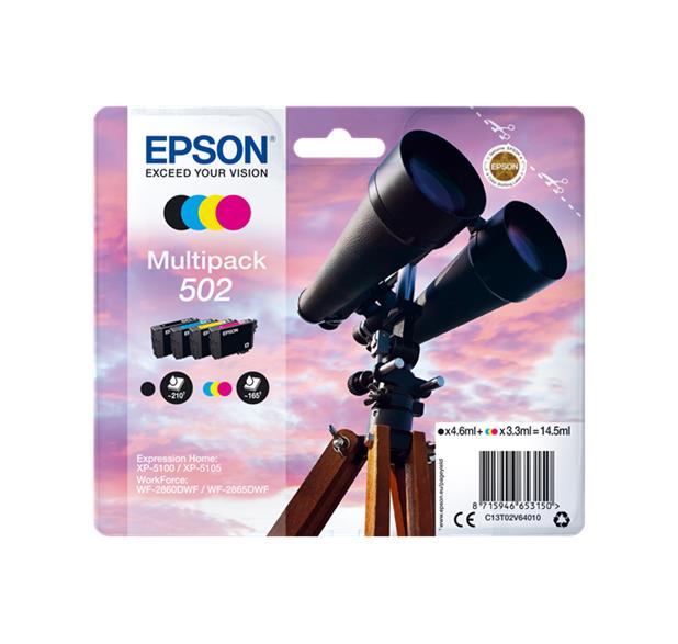 Conjunto 4 Tinteiros Epson 502 Originais Série Binóculos T02V6 (C13T02V64010)