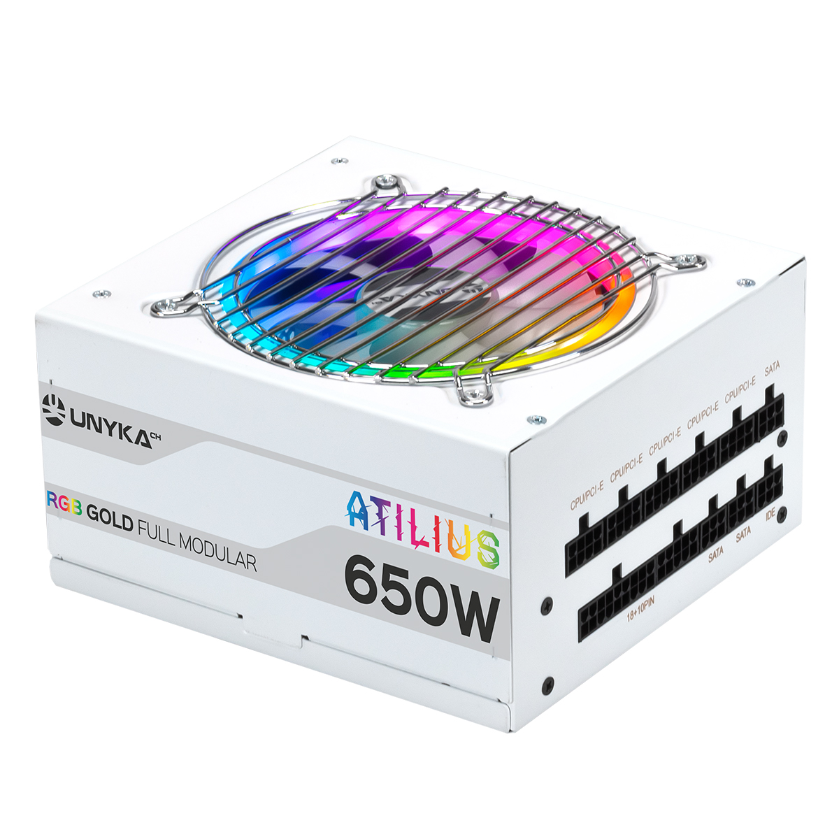 Fonte Unykach Atilius RGB 650W Modular 80 PLUS Gold Branca