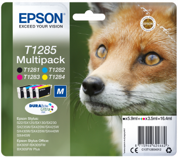 Conjunto 4 Tinteiros Epson T1285 Original Série Raposa (C13T12854012)