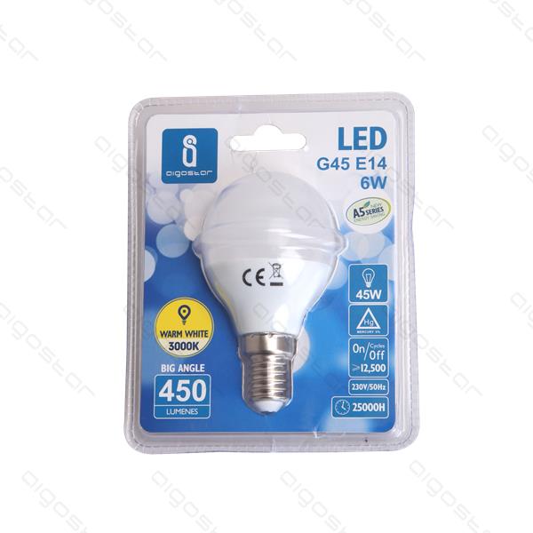 Lâmpada LED E14 3W 3000K Luz Quente 240 Lúmens A5 G45 Aigostar
