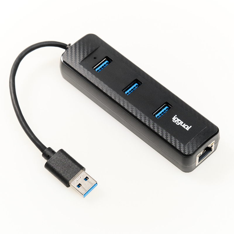 Hub USB x 3 Portas USB 3.1 + RJ45 Iggual CARBON