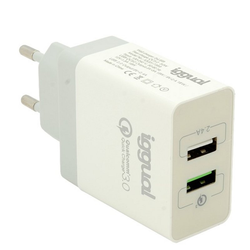 Carregador Duplo USB QC3.0 30W Quick Charge Iggual