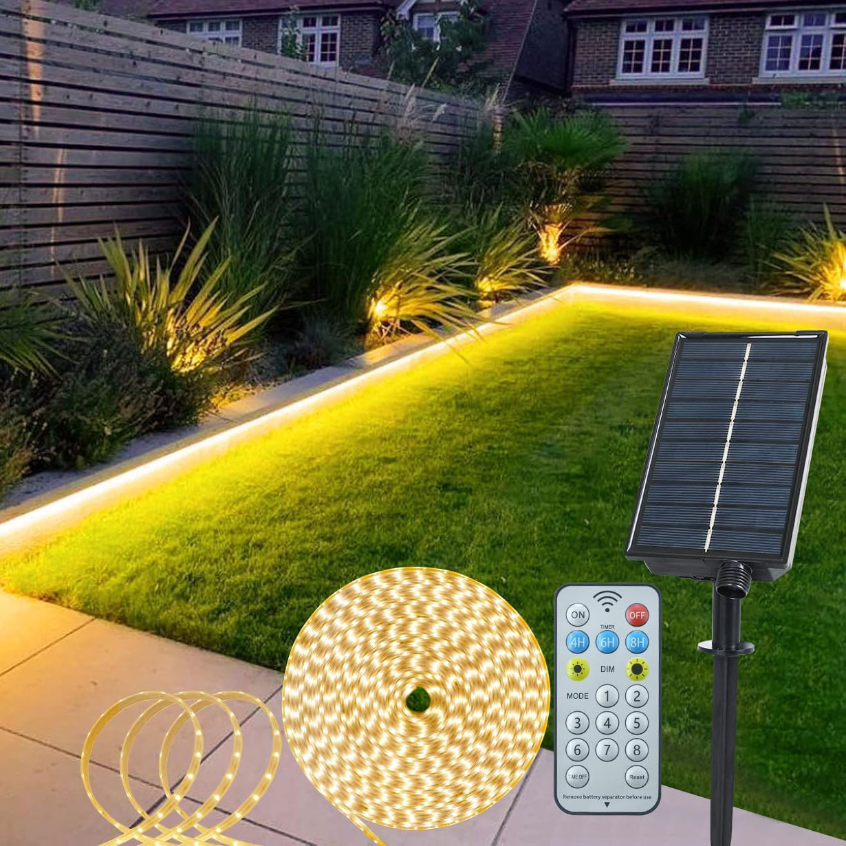 Fita LED Solar 50W 2700K 5 Metros Aigostar c/ Controlo Remoto