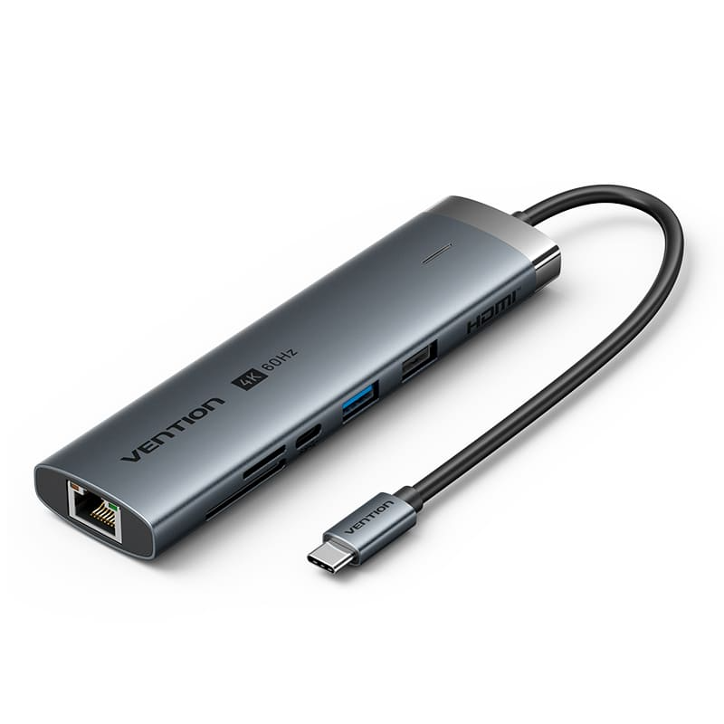 Adaptador USB-C Vention  (RJ45 + 2xUSB + 1xUSB Tipo C + 1xHDMI + 1xUSB Tipo C PD + 1xLeitor de cartões)