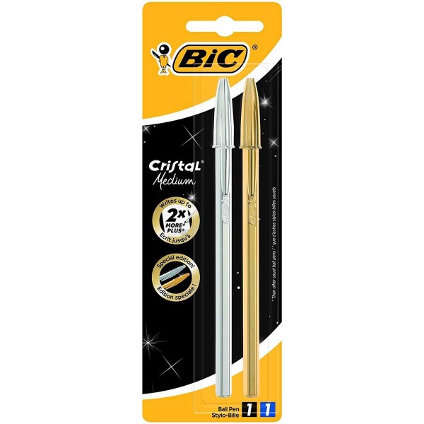 Esferográfica Bic Cristal Shine 1.0mm Pack de 2 unidades