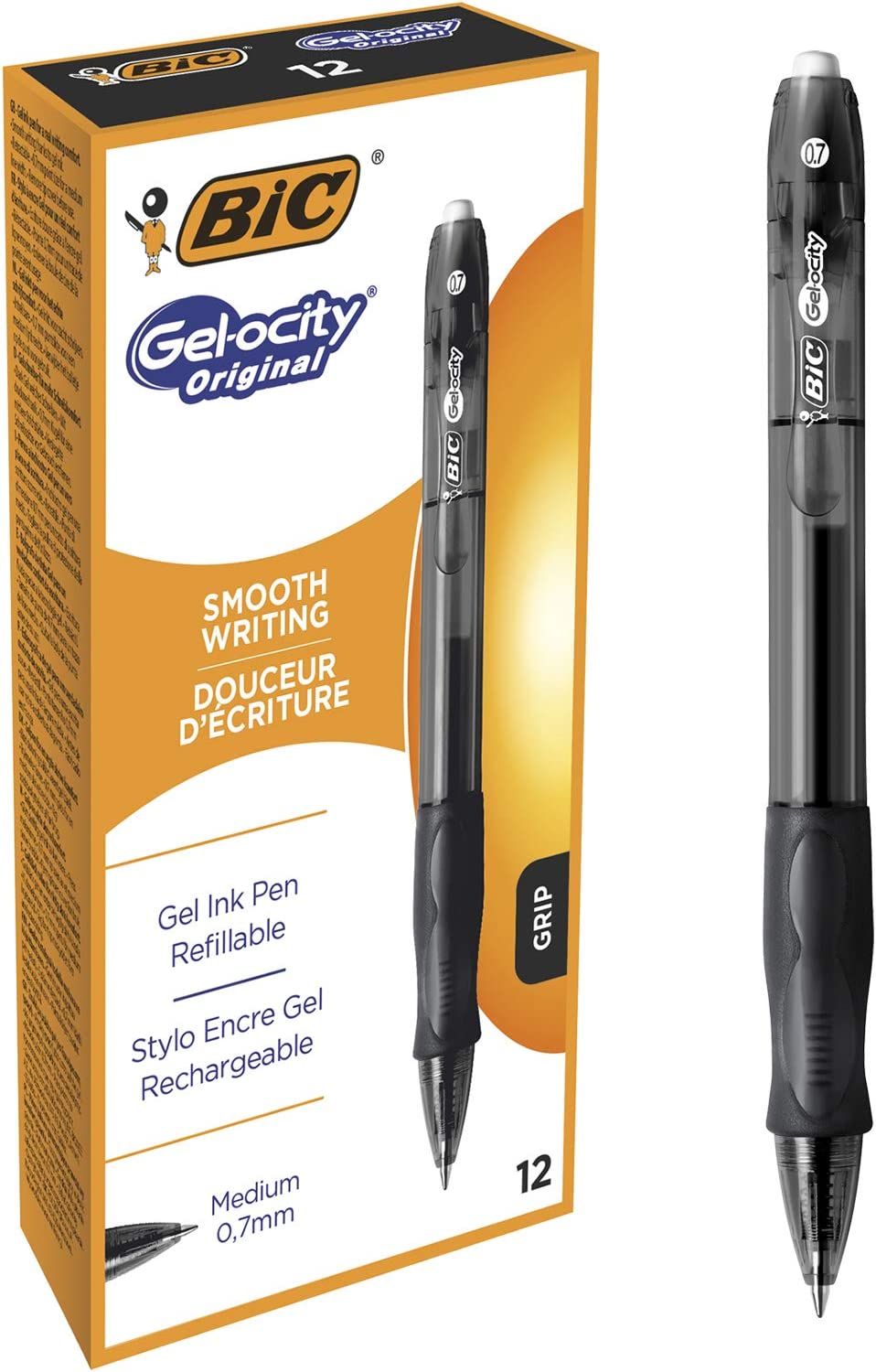 Esferografica BIC Gel-Ocity Original Tinta Gel Retráctil 0.7mm Preto Pack 12 unidades