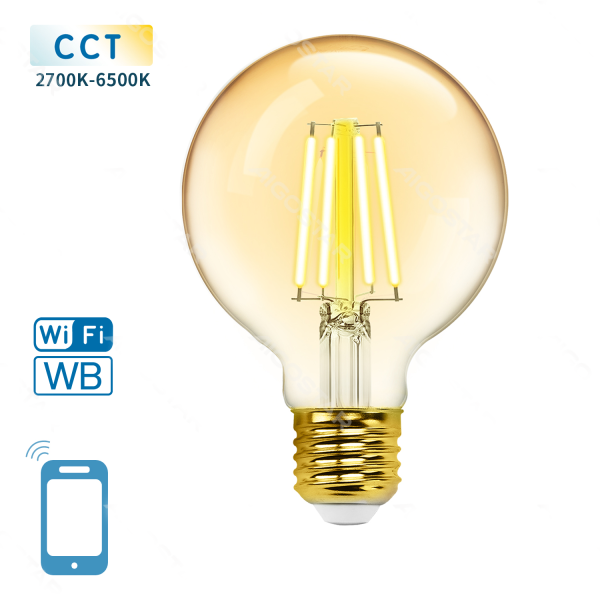 Lâmpada Filamento Smart LED WiFi + Bluetooth CCT E27 G80 6W Aigostar