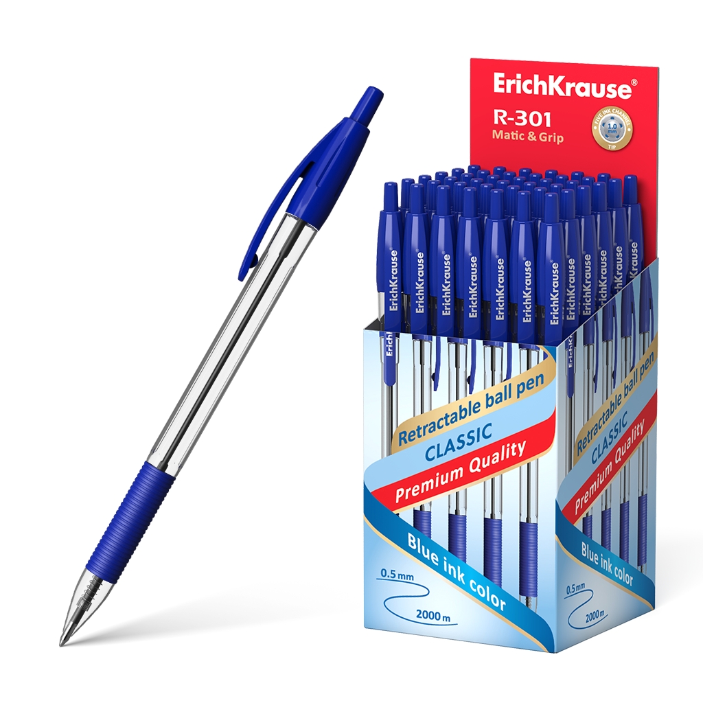 Esferográfica Erichkrause R-301 Classic Matic&Grip 1.0 Azul - Pack 50