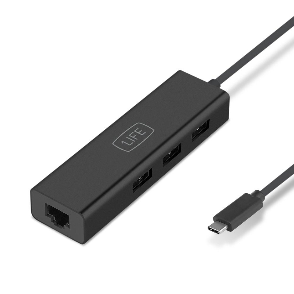 Hub 3 Portas USB 3.0 e RJ45 Gigabit 1Life Type-C