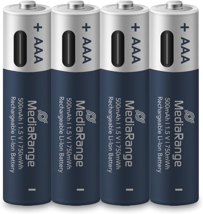Pilhas MediaRange Recarregáveis USB-C Li-Ion, Micro AAA I 1.5V I 500mAh - Pack 4 unidades
