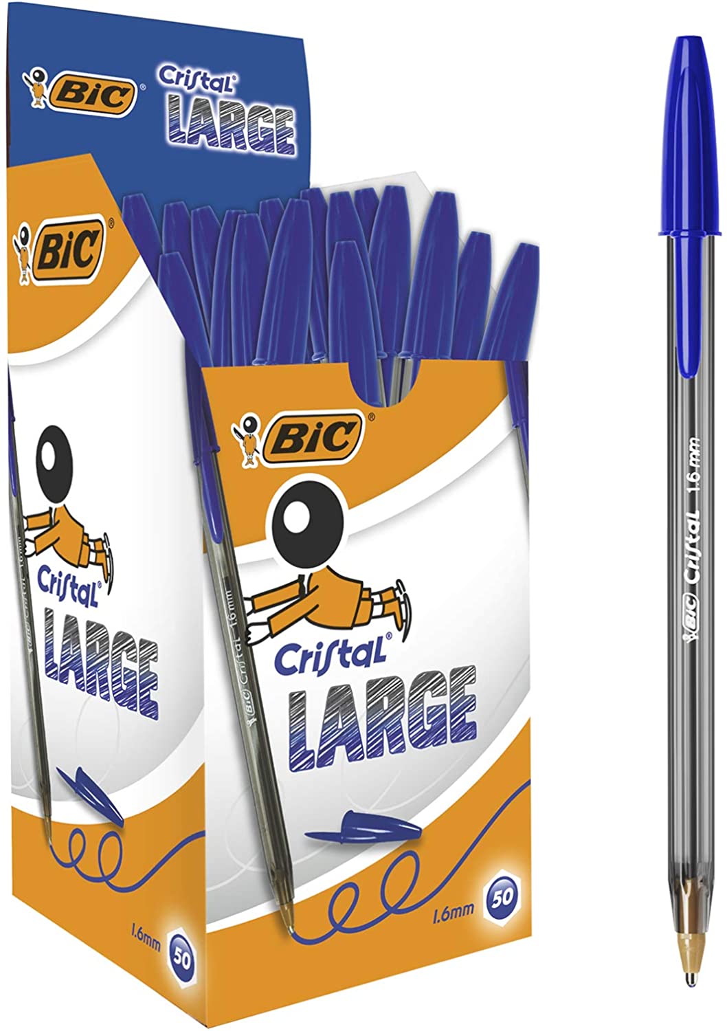 Esferográfica Ball Point BIC Cristal Grande 1.6mm Azul - Pack 50